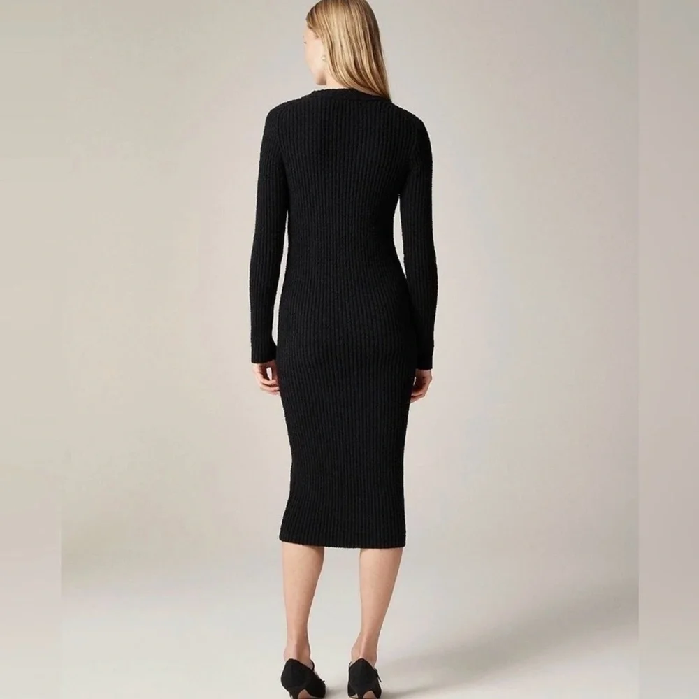 J Crew women’s Ribbed sweater-dress midi length shoulder pads black Size S NWT